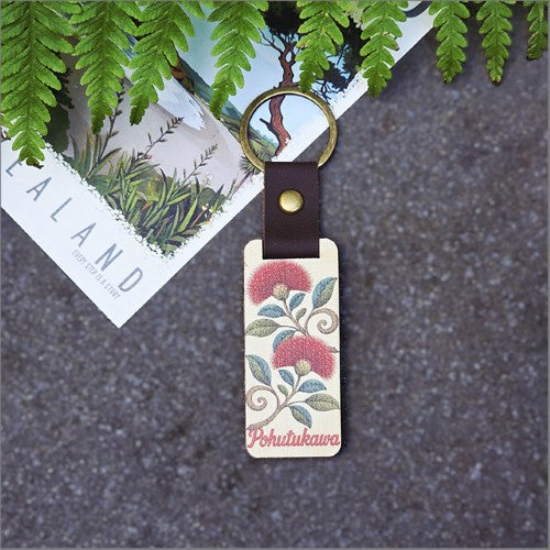 Bamboo Keyring Printed: Pohutukawa Keyrings + Keychains