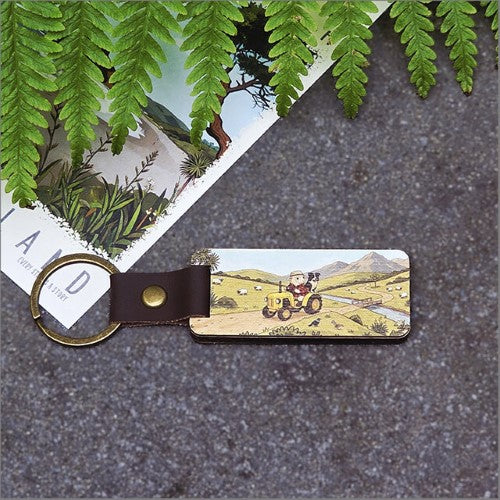 Bamboo Keyring Printed: Sheep + Tractor Keyrings + Keychains