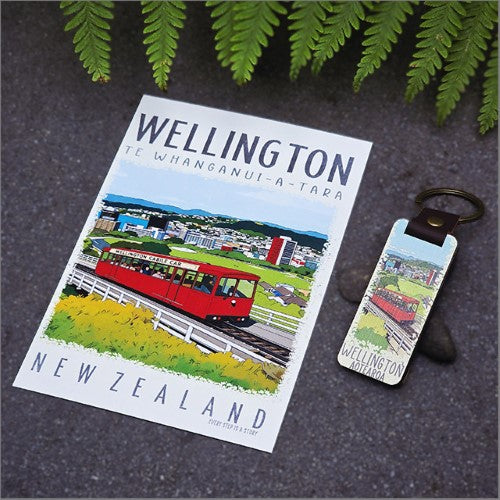 Bamboo Keyring Printed: Wellington (Cable car) Keyrings + Keychains