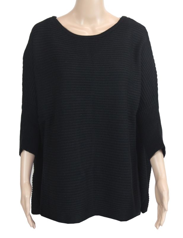 London Ribbed Sweater Top - BLACK
