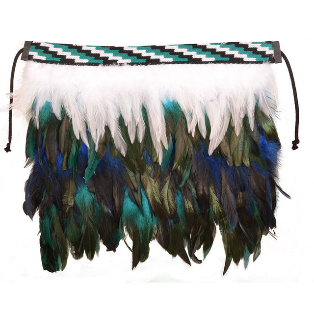 Korowai Christening - Paua: Maori art korowai made of dyed feathers, featuring the Poutama pattern for christenings.