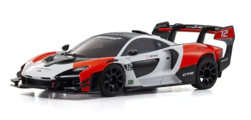 Kyosho MR-03-MM body shell showcasing McLaren Senna's sleek design and vibrant colors for RC enthusiasts.