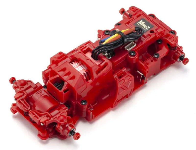 Red MA030EVO chassis set for miniature racing, featuring advanced servo and brushless motor for enhanced performance.