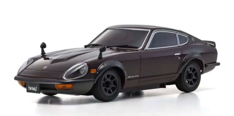 MA-020 Datsun 240Z Maroon RC car, featuring AWD, VCS suspension, and classic design, perfect for drifting and collection.