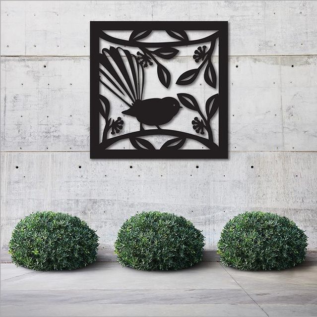 Large square wall art featuring a Fantail design on black ACM, perfect for indoor or outdoor Kiwiana decor.