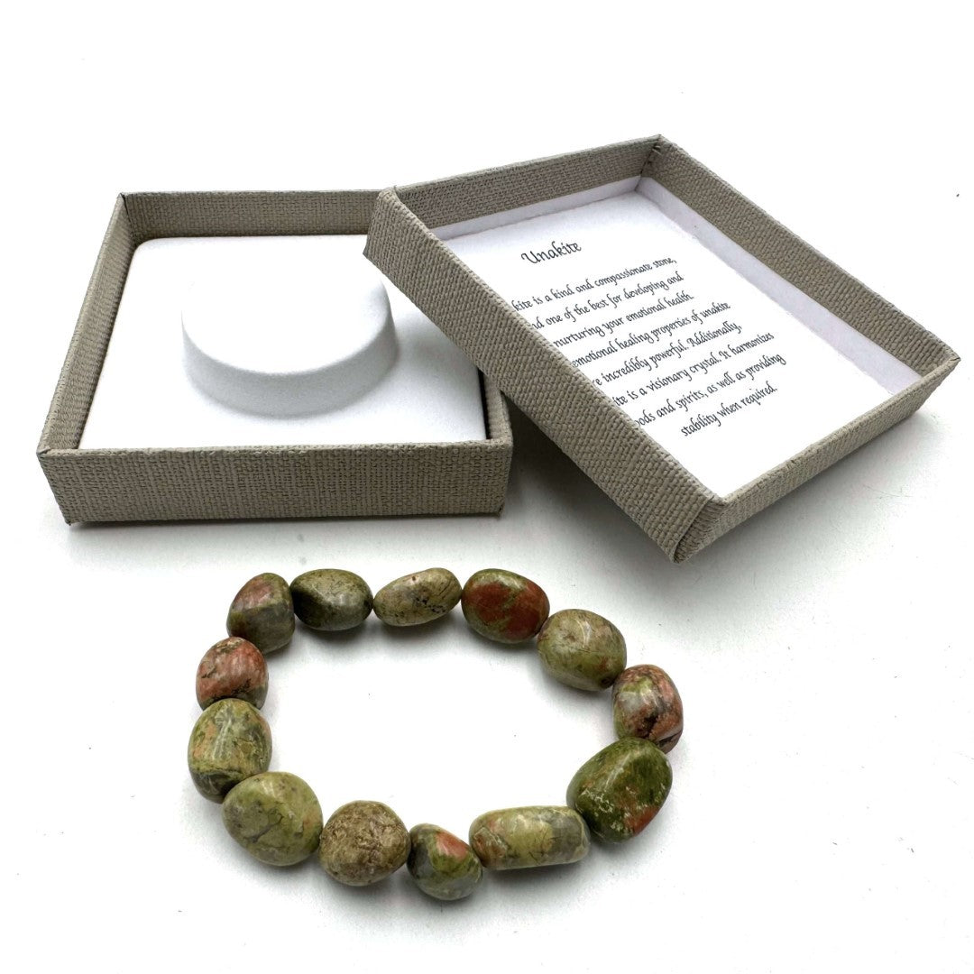 Large Beaded Bracelet - Dark Unakite (14 x 11mm)