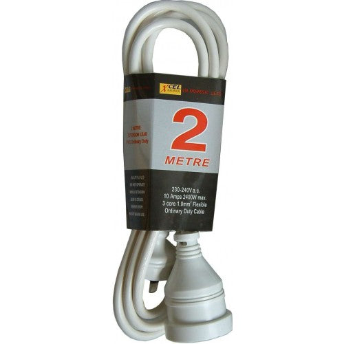 Xlectric 2m Domestic White Extension Lead for reliable indoor power, featuring moulded plugs and sleek design.
