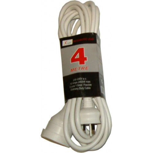 Xlectric 4m Domestic White Extension Lead, safe for home use, with 10AMP capacity for powering multiple devices easily.