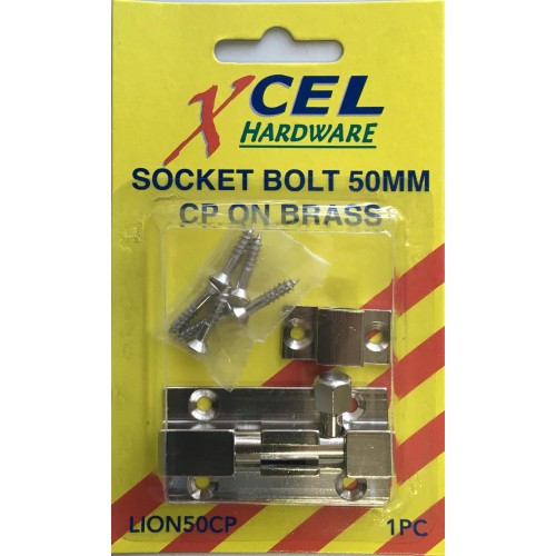 Chrome-plated brass socket bolts 50mm for enhanced door security in residential and commercial applications.