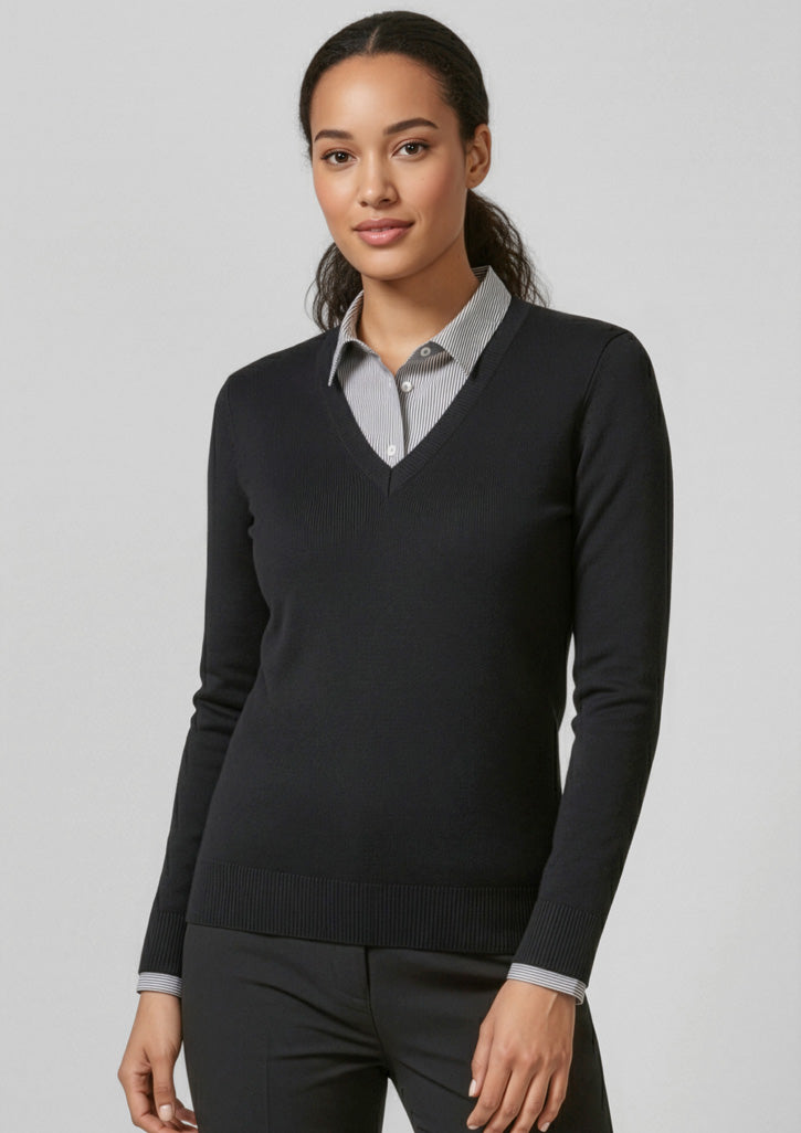 V-Neck Womens Knit Pullover - Black