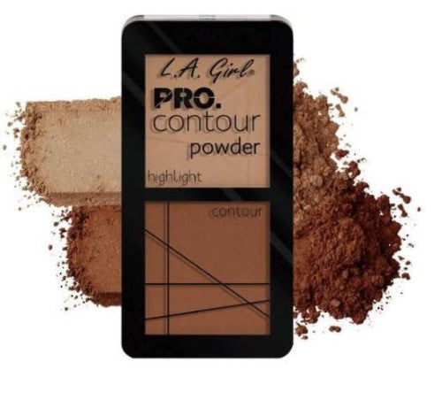 LA Girl Pro Contour Powder in Tan, featuring buttery soft formula for easy contouring and highlighting with coordinated shades.