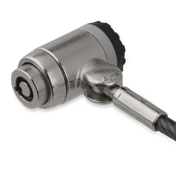 High-security keyed cable lock with a push-to-lock button, 2m steel cable for protecting laptops and gadgets.