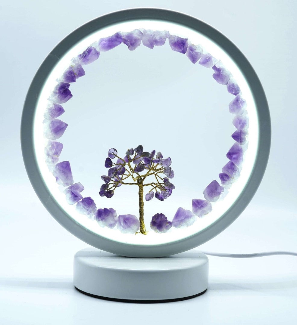 LED USB Lamp - Amethyst with Gemstone Tree (20 x 18 x 18cm)