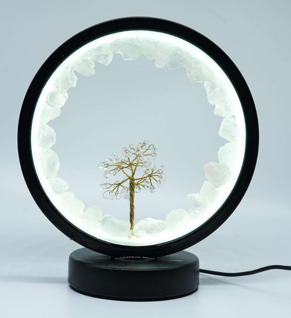 LED USB Lamp - Clear Quartz with Gemstone Tree (20 x 18 x 18cm)