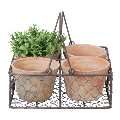 AT 4 Pots in Wire Basket w/ Handle (23 x 24 x 10cm)