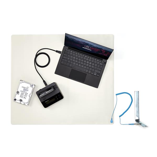 Beige 24x27.5in anti-static desktop mat for protecting electronics from static electricity, fits under office equipment.