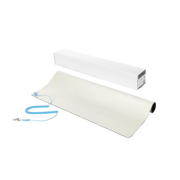 Beige anti-static desktop mat, 24x27.5in, designed to protect electronics from static electricity.