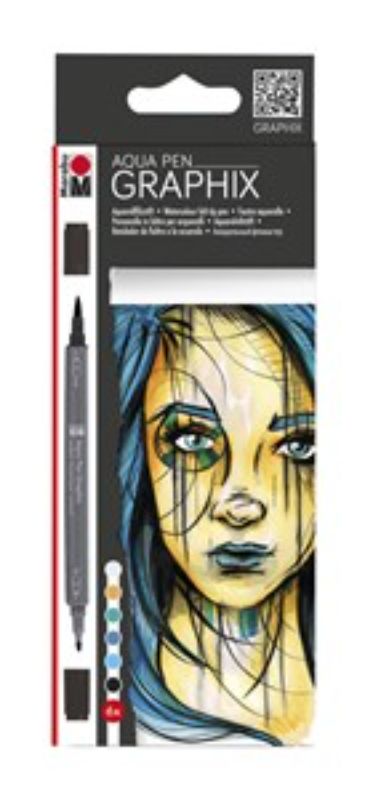 Marabu Aqua Pen Graphix, METROPOLITAN (6) set with vibrant colors, dual-tip design for detailed urban artwork.