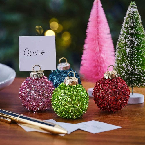 Merry & Bright Tinsel Bauble Place Card Holders