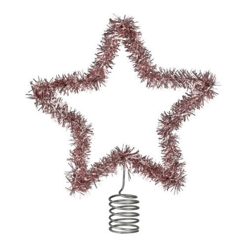Vibrant pink tinsel star tree topper, 20cm, perfect for adding sparkle and cheer to holiday decor.