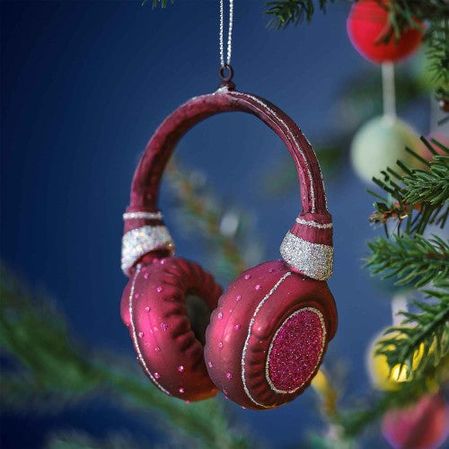 Whimsical headphone ornament for Christmas tree, eco-friendly, 9.5cm x 4.8cm, ideal for music lovers.