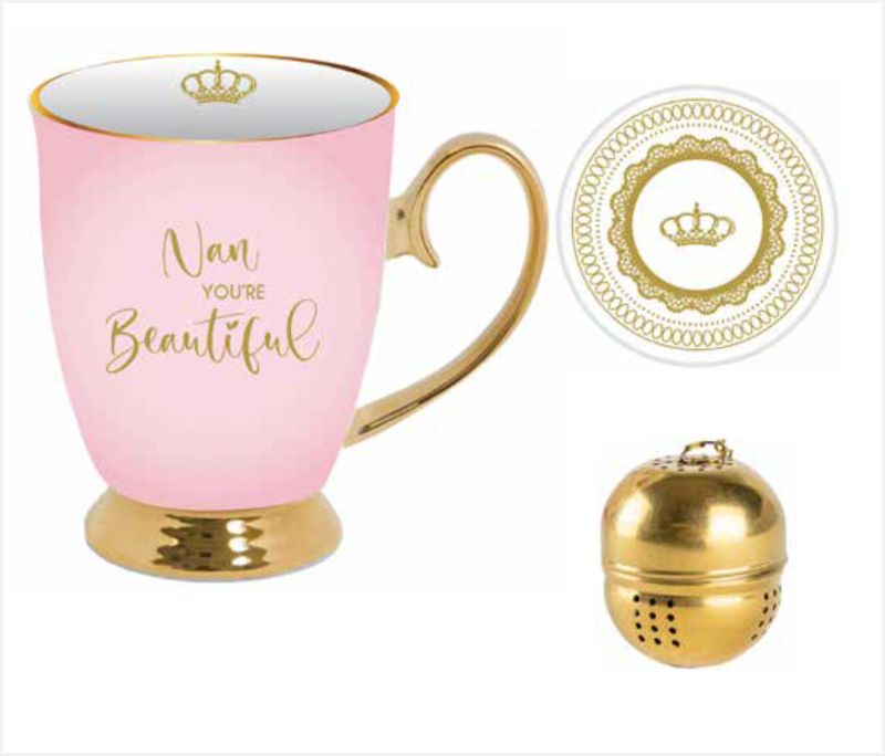 Nan You're Beautful Mug Set With Tea Strainer & Dish