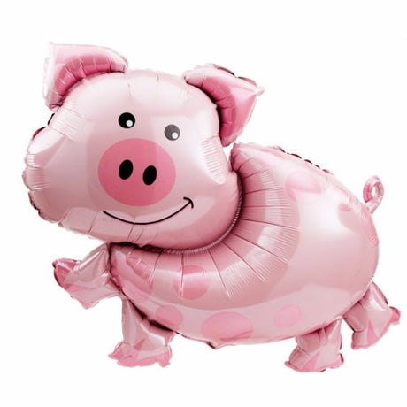 Balloon-Shape pink pig foil balloon, 89cm x 64cm, self-sealing, requires helium inflation.