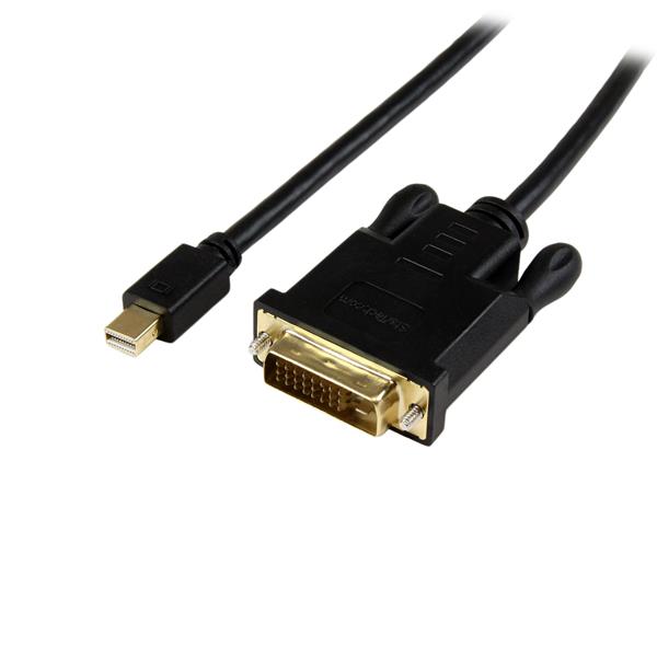 3ft Mini DisplayPort to DVI converter cable connects MacBook & Surface to DVI monitors, supports up to 1920x1200 resolution.