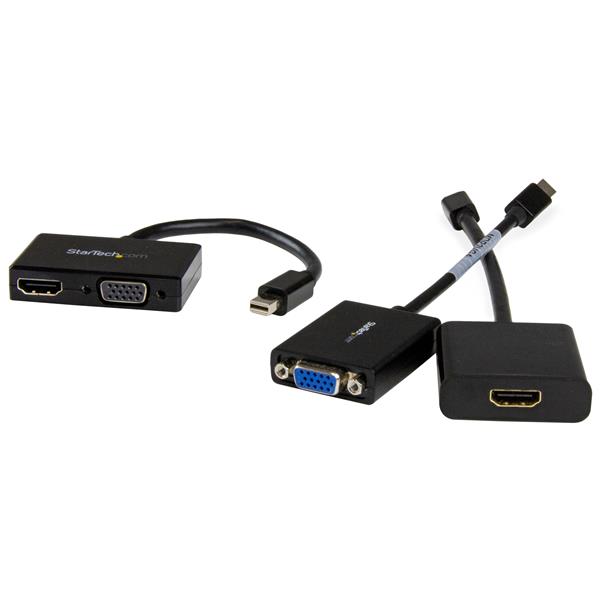 Compact 2-in-1 Mini DisplayPort to HDMI and VGA adapter, perfect for seamless travel connectivity and high-quality displays.