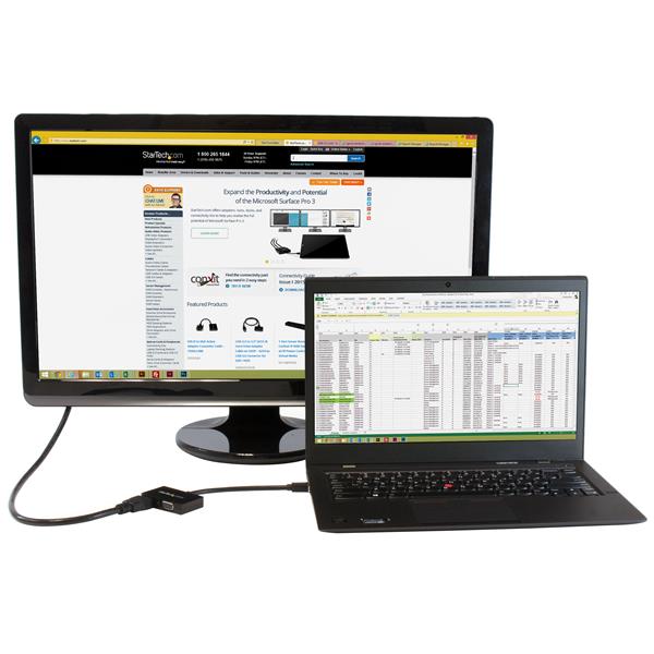 Compact 2-in-1 Mini DisplayPort to HDMI and VGA Adapter for easy travel connectivity, supports 1080p resolutions.