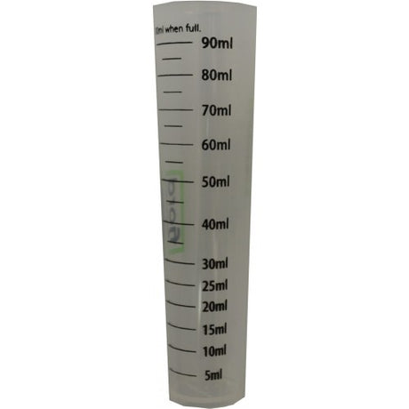 100 ml measuring cylinder made of durable, chemical-resistant polypropylene with easy-to-read graduations for precise measuring.