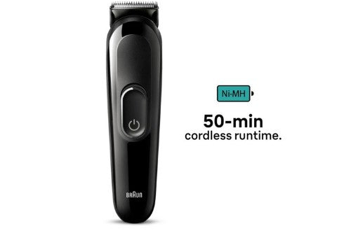 Braun 3 MGK3420 6-in-1 grooming kit for precise beard, hair, and body hair styling with ultra-sharp blades and cordless design.