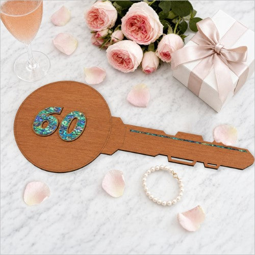 60th Key – Rimu+ Paua (60mm Numbers) Milestone Key