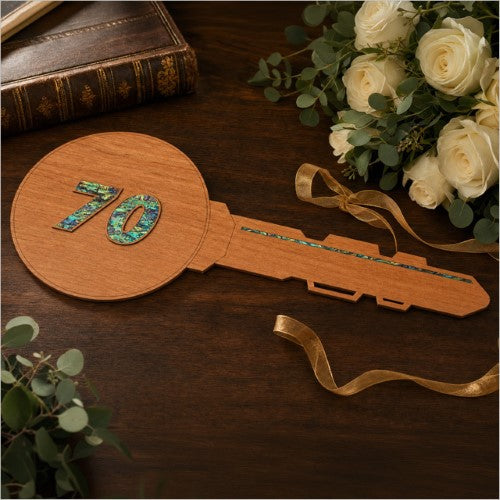 70th Key – Rimu+ Paua (60mm Numbers) Milestone Key