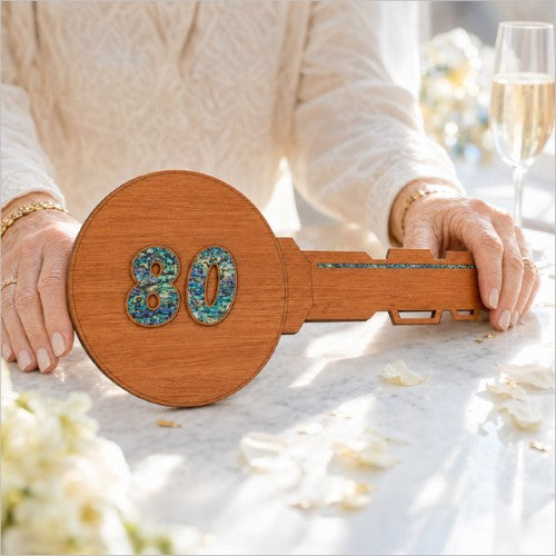 80th Key – Rimu+ Paua (60mm Numbers) Milestone Key