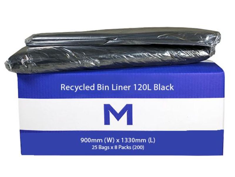 Recycled Bin Liner 120L - Black, 900mm x 1330mm x 30mu (Box of 200)