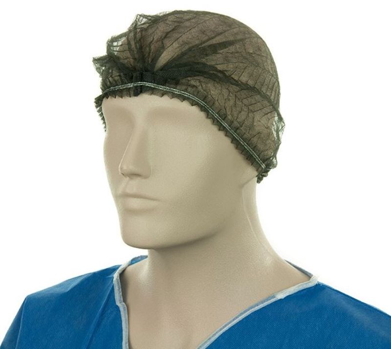 Polypropylene Crimp Hats - Black, 530mm Wide, 12gsm (Pack of 1000)