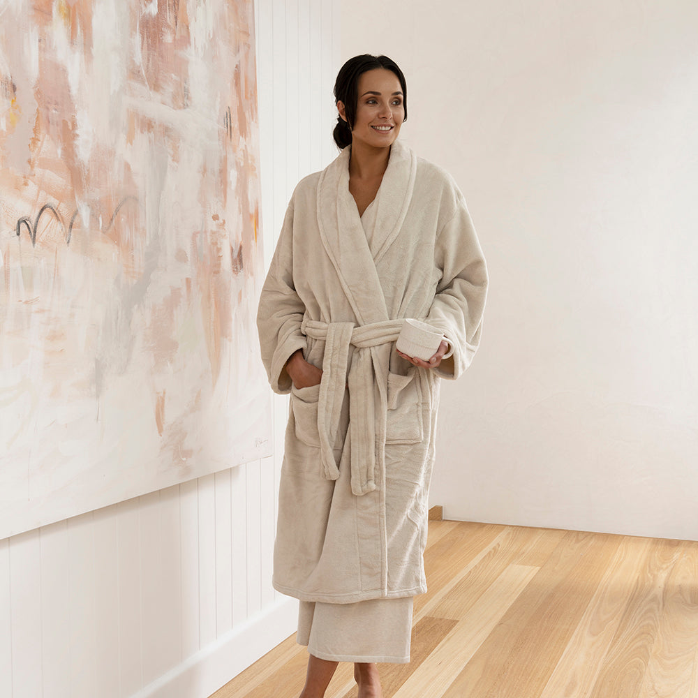 L/XL Microplush Robe Stone- Bambury