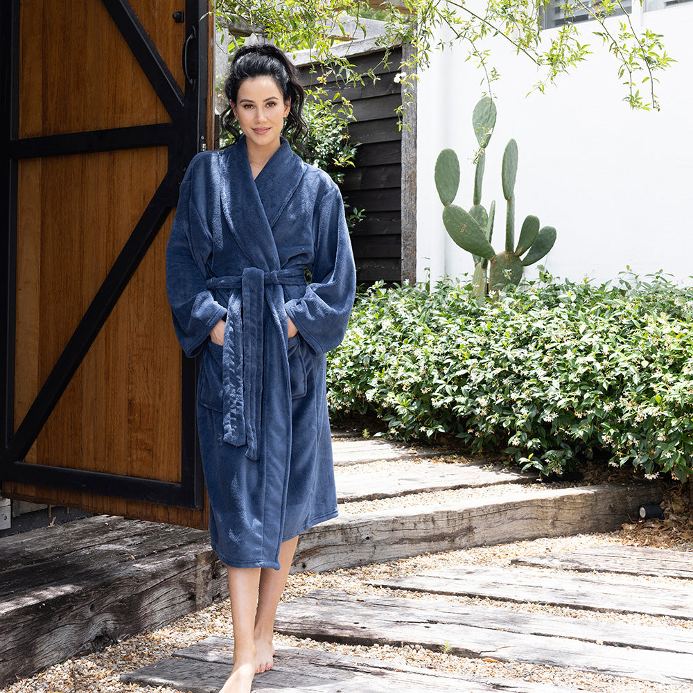 M/L Microplush Robe Denim- Bambury