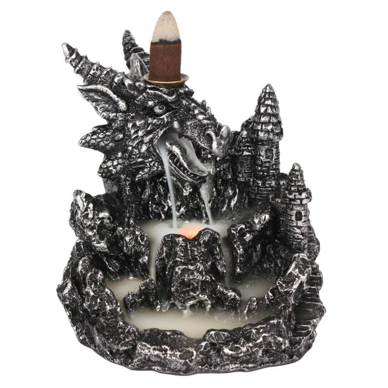 Incense - Silver Black Dragon Backflow Incense Burner with LED
