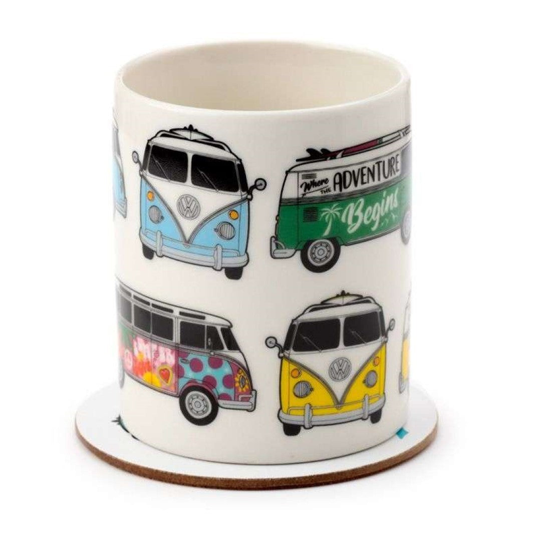 Porcelain Mug & Coaster Set - Volkswagen VW T1 Camper Bus (300ml)