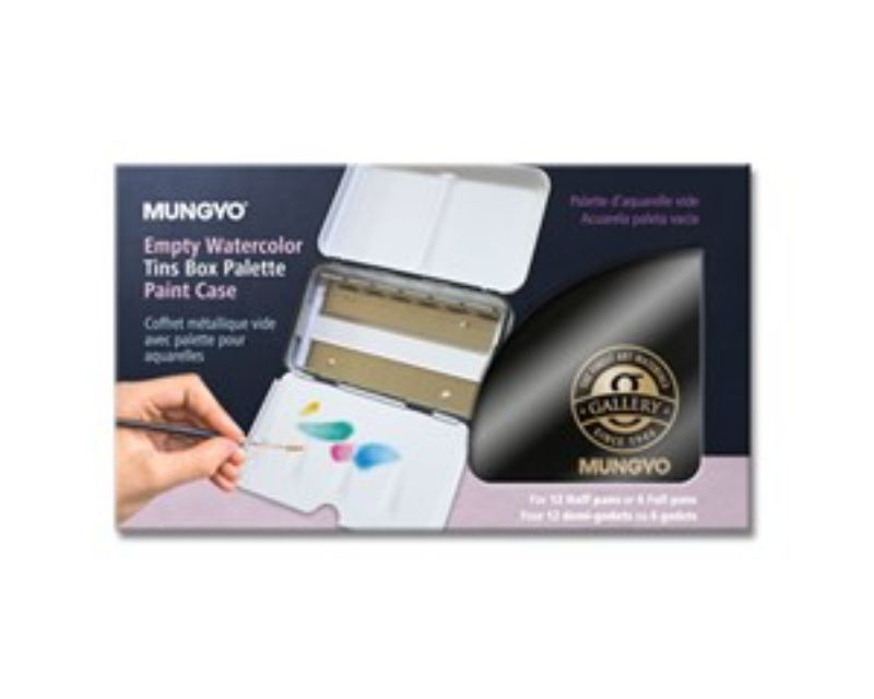 Mungyo Watercolour Tin Empty, a customizable palette for 12 half pans or 6 full pans, ideal for artists on the go.