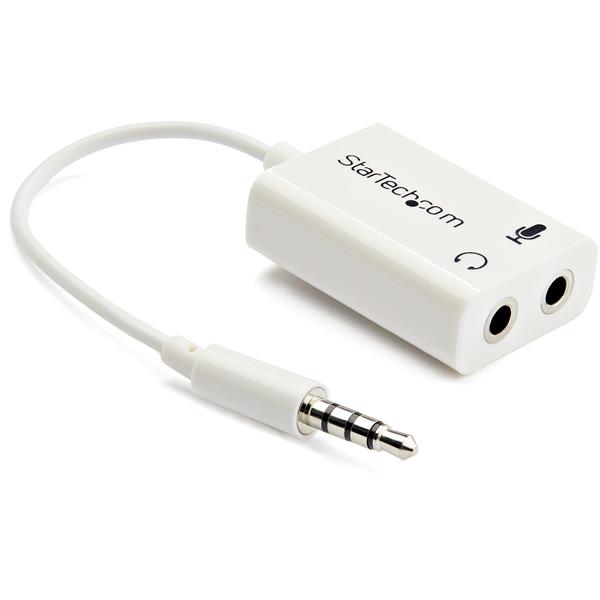 3.5mm 4 Position to Dual 3.5mm Headset Splitter Adapter - Connect Headphones & Mic - White