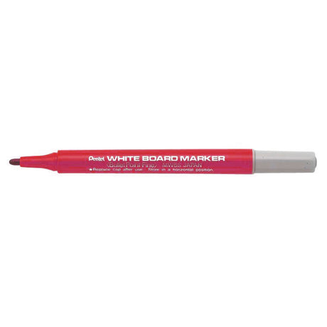 Set of 12 PENTEL red whiteboard markers with 1.3mm fine tip for precise writing and ergonomic small barrel design.