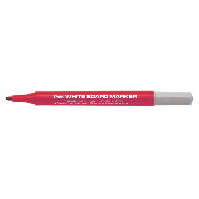 Set of 12 PENTEL red whiteboard markers with 1.3mm fine tip for precise writing and ergonomic small barrel design.
