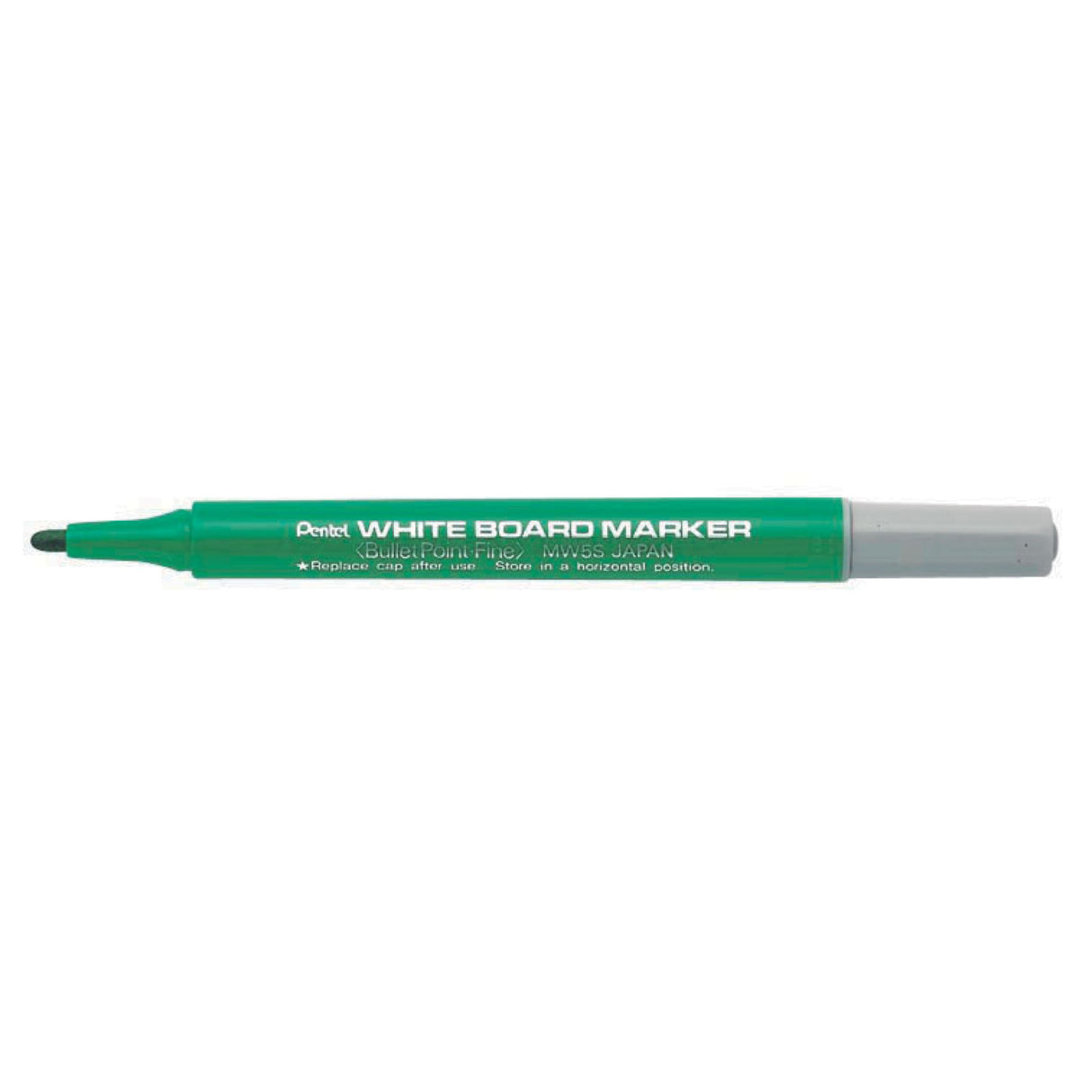 Set of 12 PENTEL green whiteboard markers with 1.3mm fine point, ideal for precise writing on compact boards.