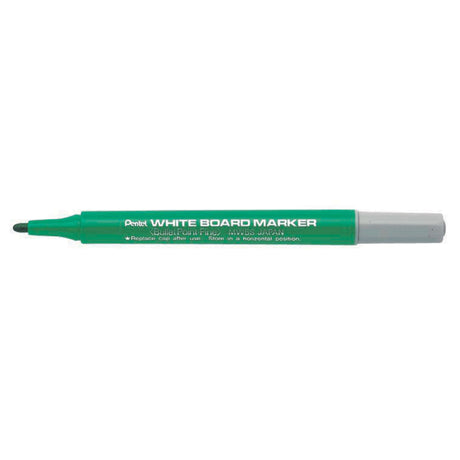 Set of 12 PENTEL green whiteboard markers with 1.3mm fine point, ideal for precise writing on compact boards.