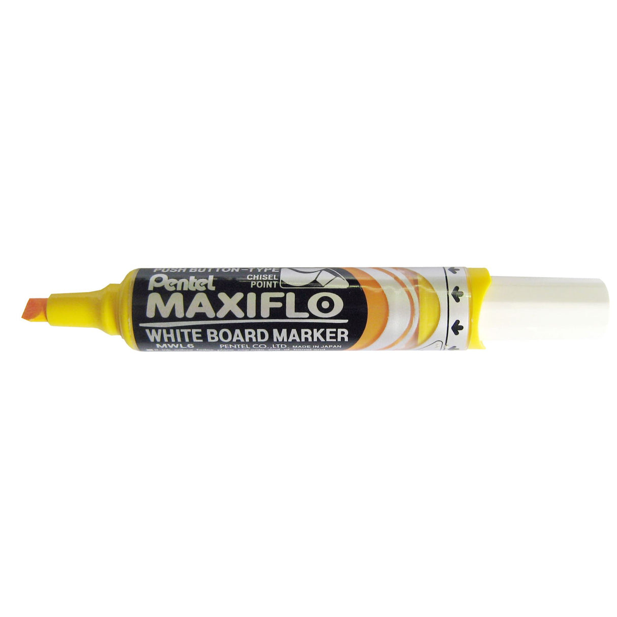 PENTEL MAXIFLO WHITEBOARD MARKER MWL6 CHISEL 3.0-7.0mm YELLOW -12 units