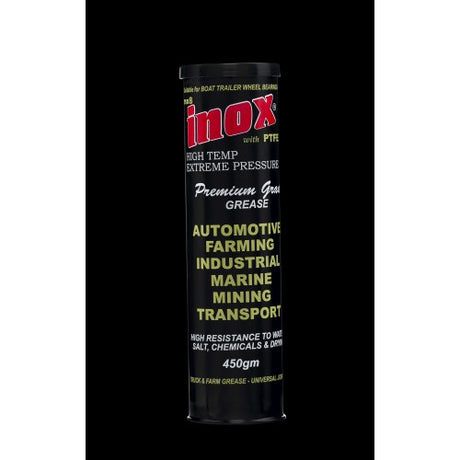 Inox MX8 PTFE Grease 450g cartridge, designed for high temp, anti-wear, and extreme pressure applications.