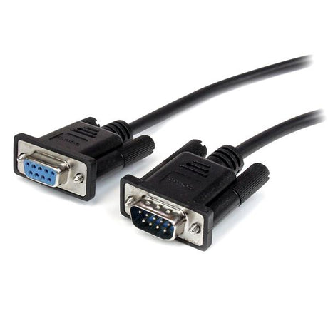 2m black DB9 RS232 serial extension cable, male to female, for reliable data transfer between serial devices.